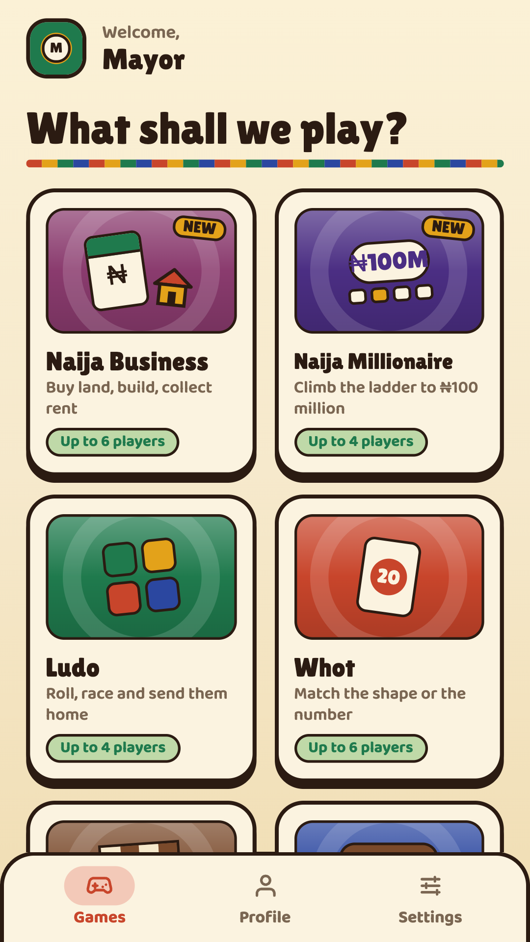 Naija Classic Games home screen with all the games