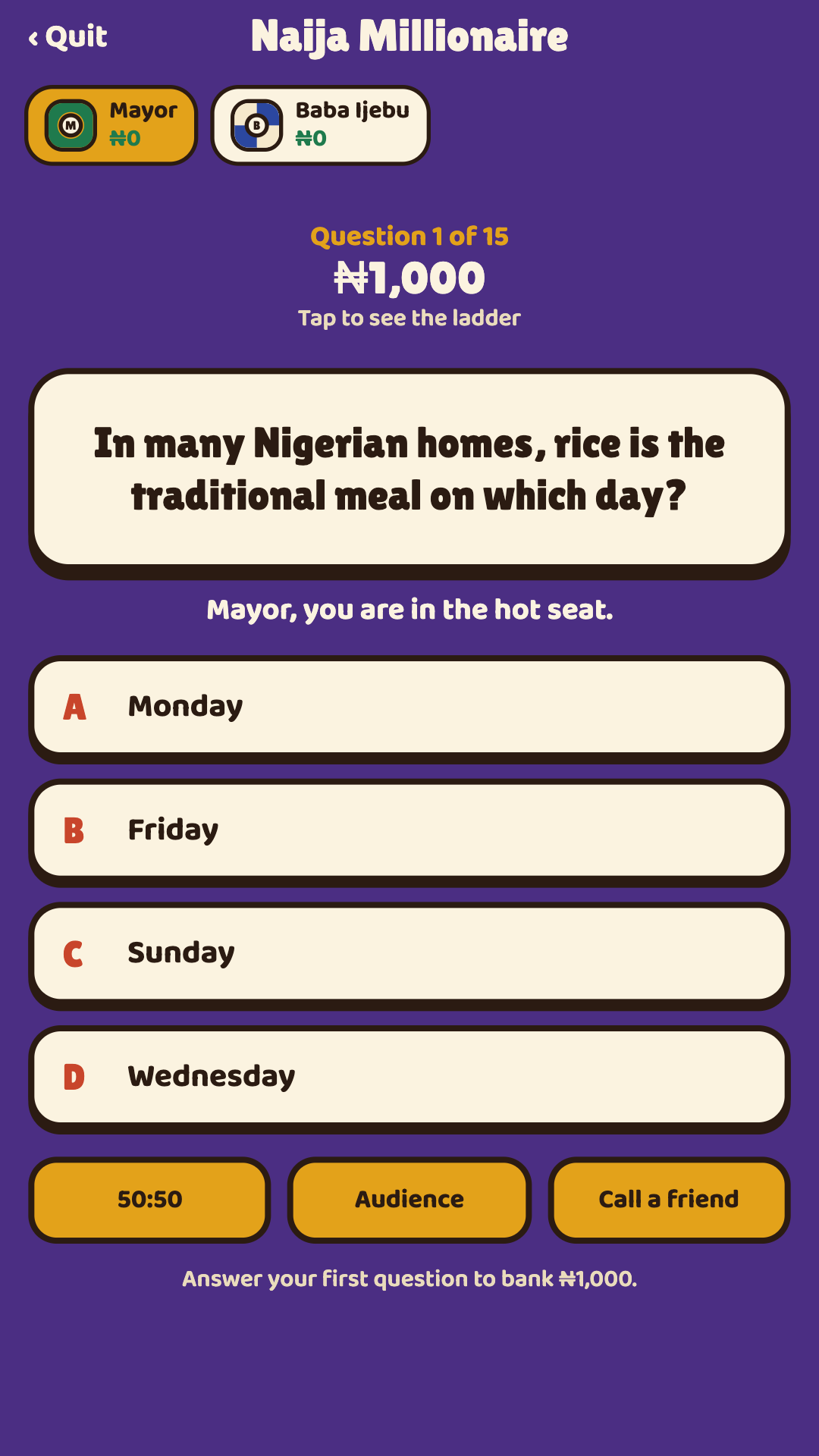 Naija Millionaire question